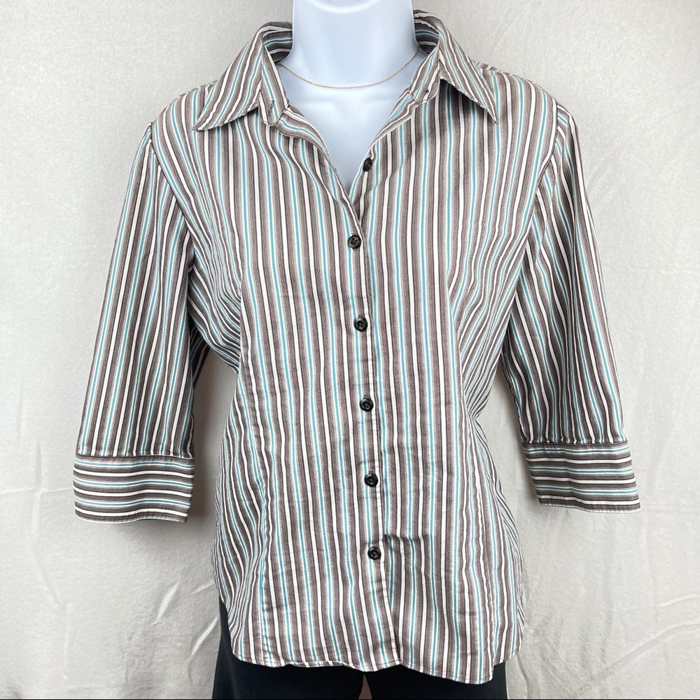 George Stretch Striped 3/4 Sleeve Button Down